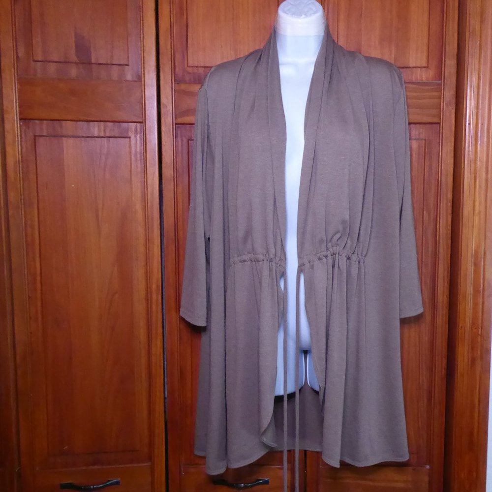 Kiyonna Plus Size 2 women 18-20 Bellini Soft Jersey Knit Longline Cardigan Taupe